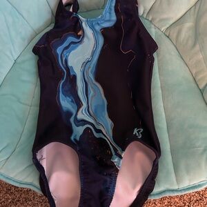 Blue and Black Swirl gymnastics leotard